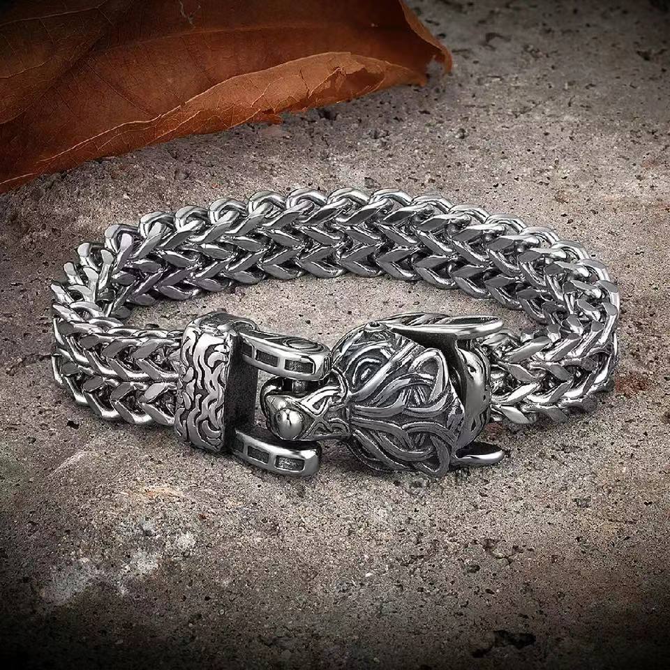 Loookus - 925 Silver Punk Wolf Head Bracelets