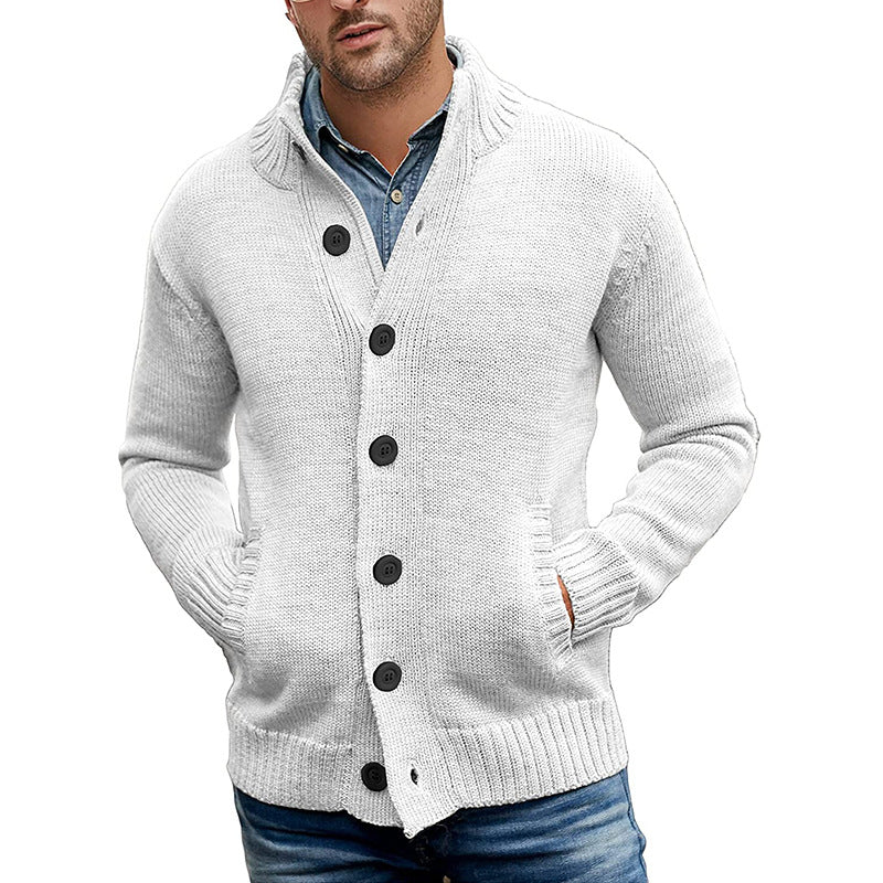 Loookus - Men's sweater cardigan pure color single breasted knit autumn and winter jacket coat