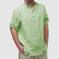 Loookus - Men's Daily Cotton Linen Long Sleeve Henley Shirt