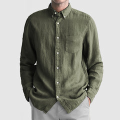 Loookus - Men's Basic Casual Cotton Linen Pocket Shirt