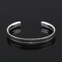 Loookus - 925 Silver Simple Handmade Vintage Feather Leaf Personality Bracelet
