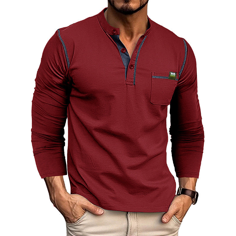 Loookus - 2025 Men's long-Sleeved T-shirt with Color-blocked Henley Design