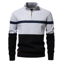 Loookus - Men's sweater with a half-zippered color-blocked knit