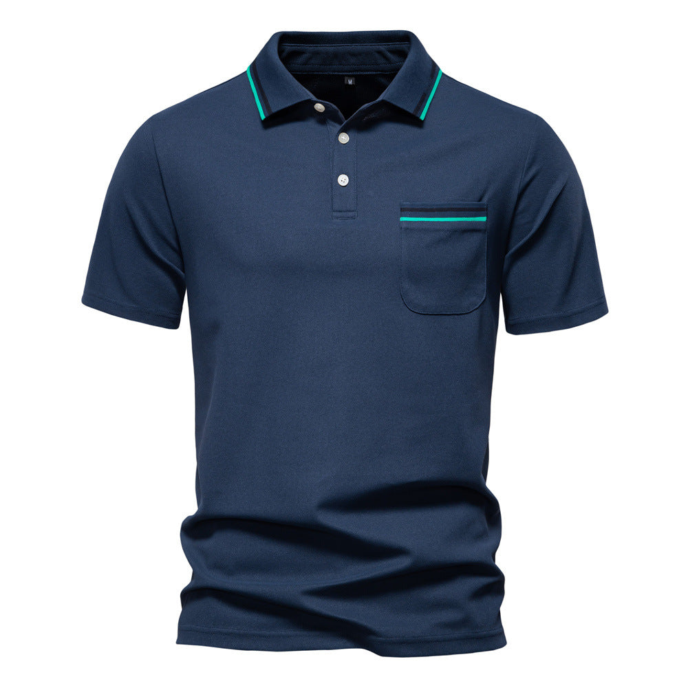LOOOKUS - Men's Casual and Comfortable Cotton Short Sleeve Polo-Neck Shirt With Two Line Design