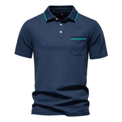 LOOOKUS - Men's Casual and Comfortable Cotton Short Sleeve Polo-Neck Shirt With Two Line Design
