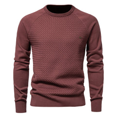 Loookus - New men's round-neck, long-sleeved slim fit knitted Waves Shape textured Sweater