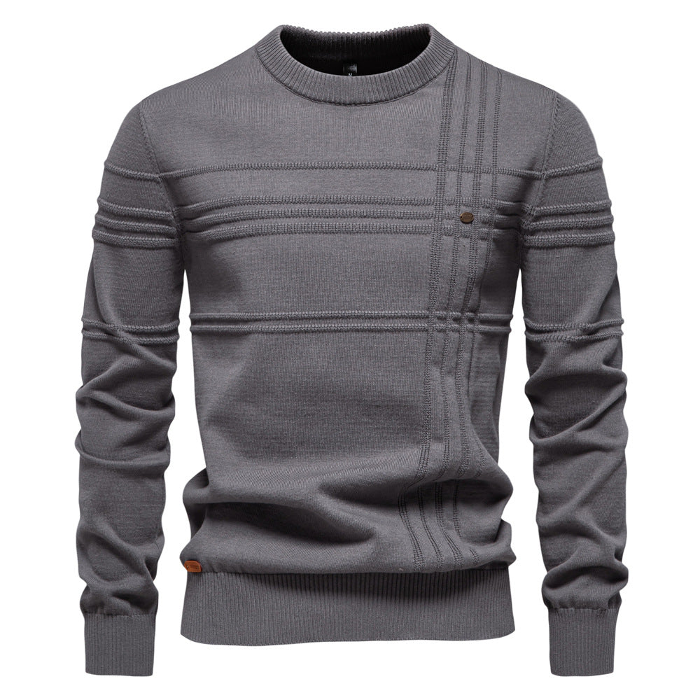 Loookus - New men's round-neck, long-sleeved slim fit knitted four textured sweater