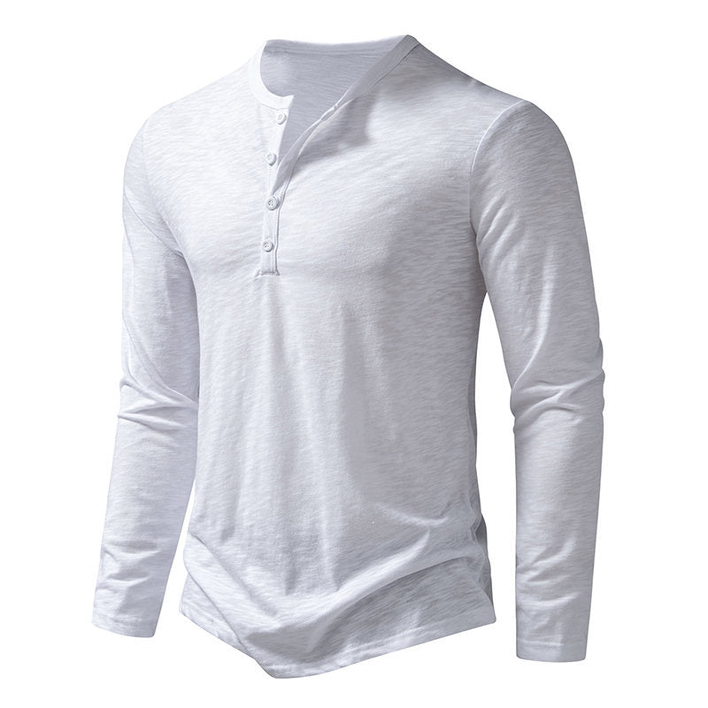 Loookus - Long Sleeve Polyester Buttons Henley Shirt