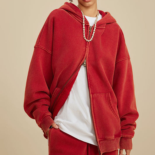Loookus- Vintage Oversized Zip-Up Hoodie