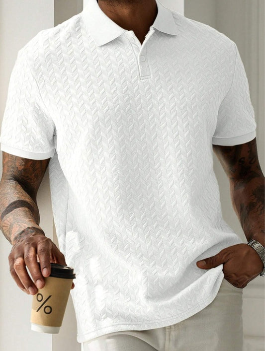 LOOOKUS - Men's Texture Casual and Comfortable Cotton Short Sleeve Polo Shirt