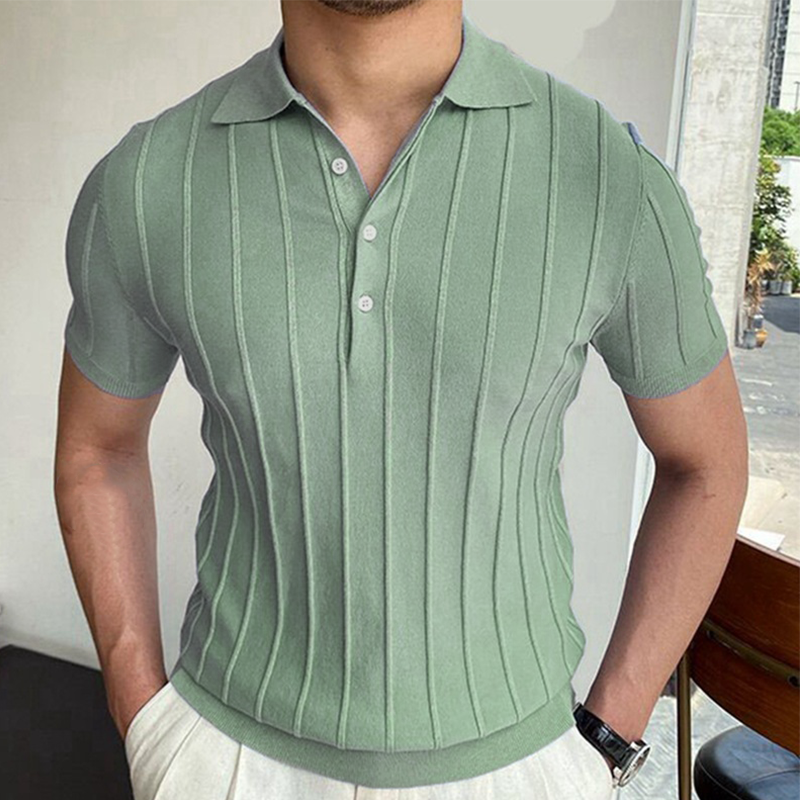 Loookus - Men's solid color sweater lapel short sleeve business POLO shirt