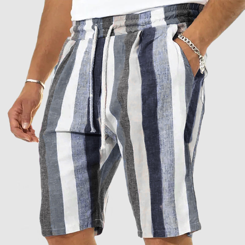 Loookus - Men's Vacation Striped Cotton Linen Shorts