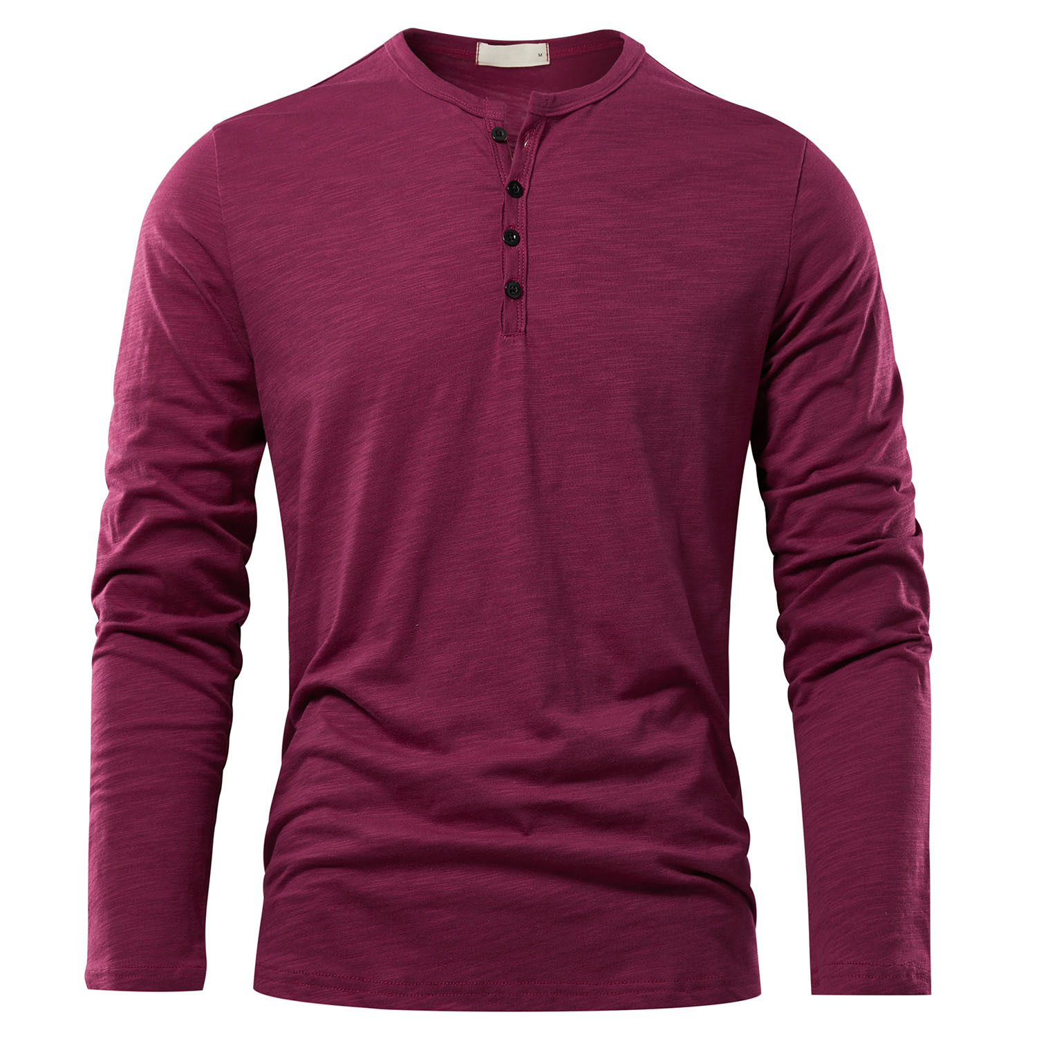 Loookus - Long Sleeve Pure Cotton Four Buttons Henley Shirt