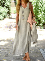 Loookus - Solid Color Stylish Slim Dress Linen