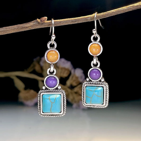 Loookus - Mixed Agate Amethyst Turquoise Earrings