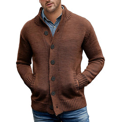 Loookus - Men's sweater cardigan pure color single breasted knit autumn and winter jacket coat