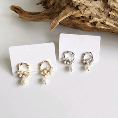 Loookus - French Style Pearl Floral With Pendant Earrings & Ear Clip