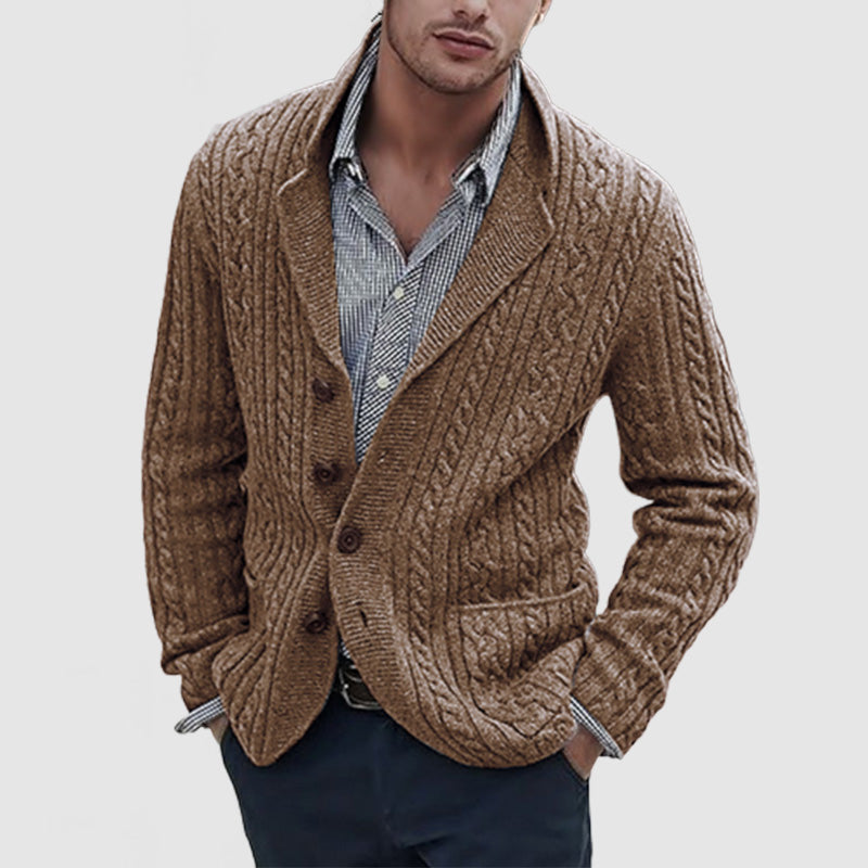 Loookus - Men's Lapel Long Sleeve Single Breasted Pocket Knit Cardigan