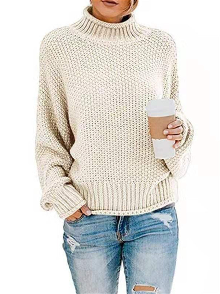 Loookus - Share  Photo by Supplier   Women's Sweater Pullover Jumper Knitted Solid Color Basic Casual Chunky Long Sleeve Loose Sweater Cardigans Turtleneck Fall Winter Light Blue Green White