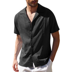 Loookus - Mens Cotton Linen Casual Cuban Short Sleeve Beach Shirt