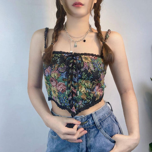Loookus - Cottagecore Lace Detailed Corset Top