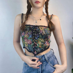 Loookus - Cottagecore Lace Detailed Corset Top