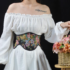 Loookus - Cottagecore Ribbon Lace Up Waist Corset