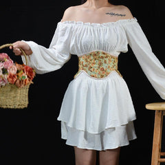 Loookus - Cottagecore Ribbon Lace Up Waist Corset