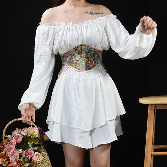 Loookus - Cottagecore Ribbon Lace Up Waist Corset