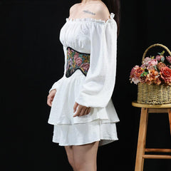 Loookus - Cottagecore Ribbon Lace Up Waist Corset