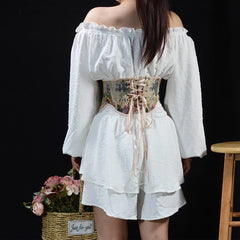Loookus - Cottagecore Ribbon Lace Up Waist Corset