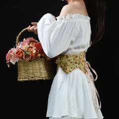 Loookus - Cottagecore Ribbon Lace Up Waist Corset