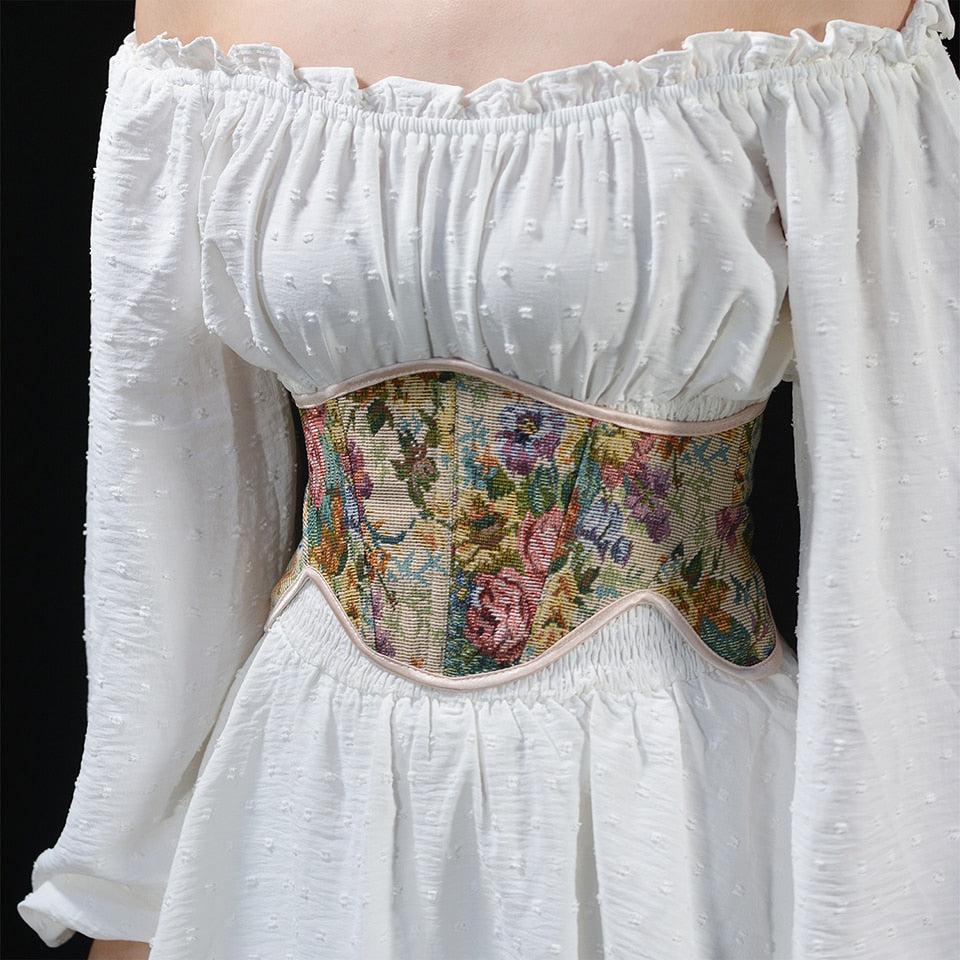 Loookus - Cottagecore Ribbon Lace Up Waist Corset