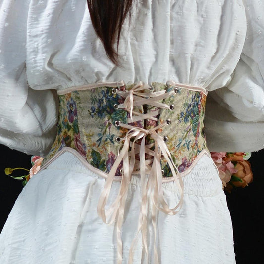 Loookus - Cottagecore Ribbon Lace Up Waist Corset