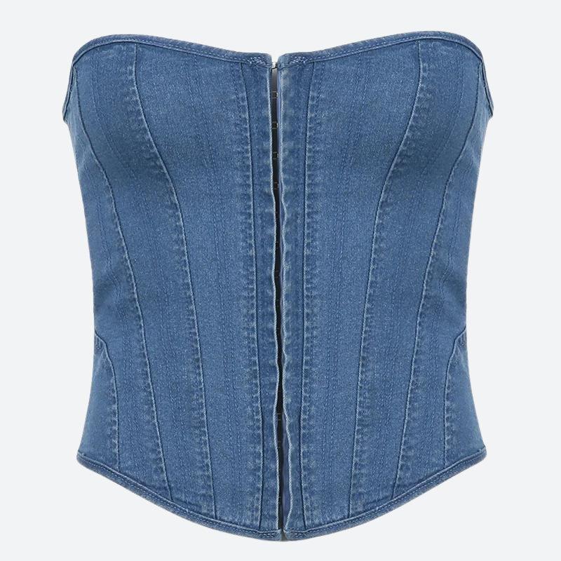 Loookus - Denim Strapless Corset Top