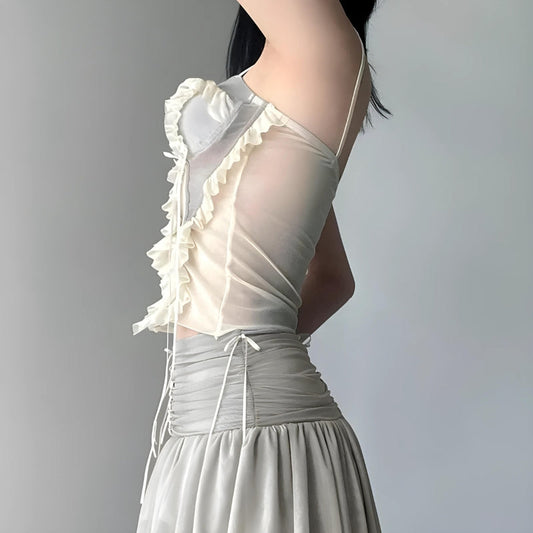 Loookus - Fairycore Ruffled Mesh Corset Top