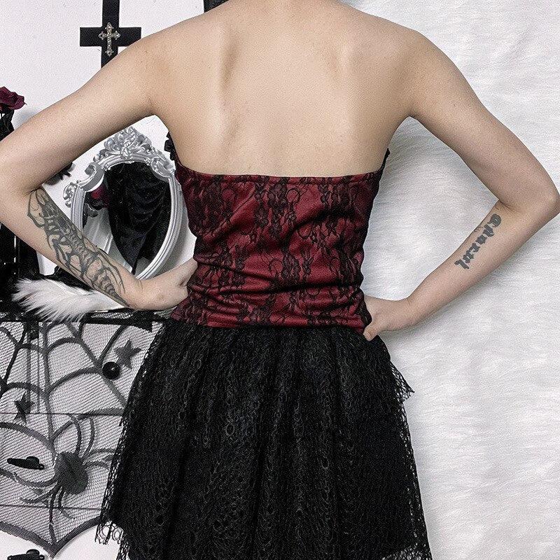 Loookus - Goth Ribbon Detailed Corset Top