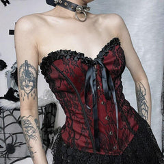 Loookus - Goth Ribbon Detailed Corset Top