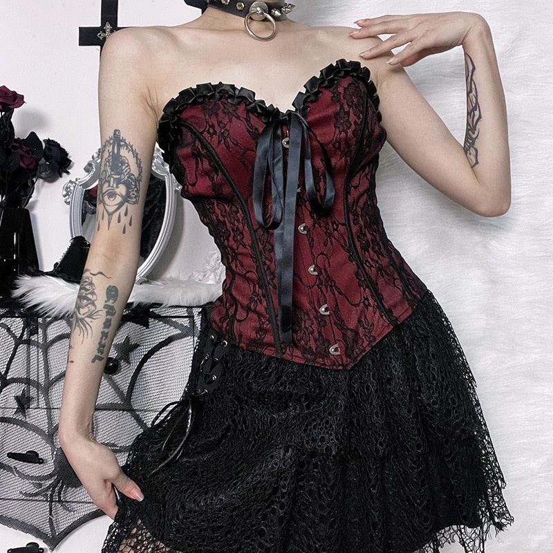 Loookus - Goth Ribbon Detailed Corset Top