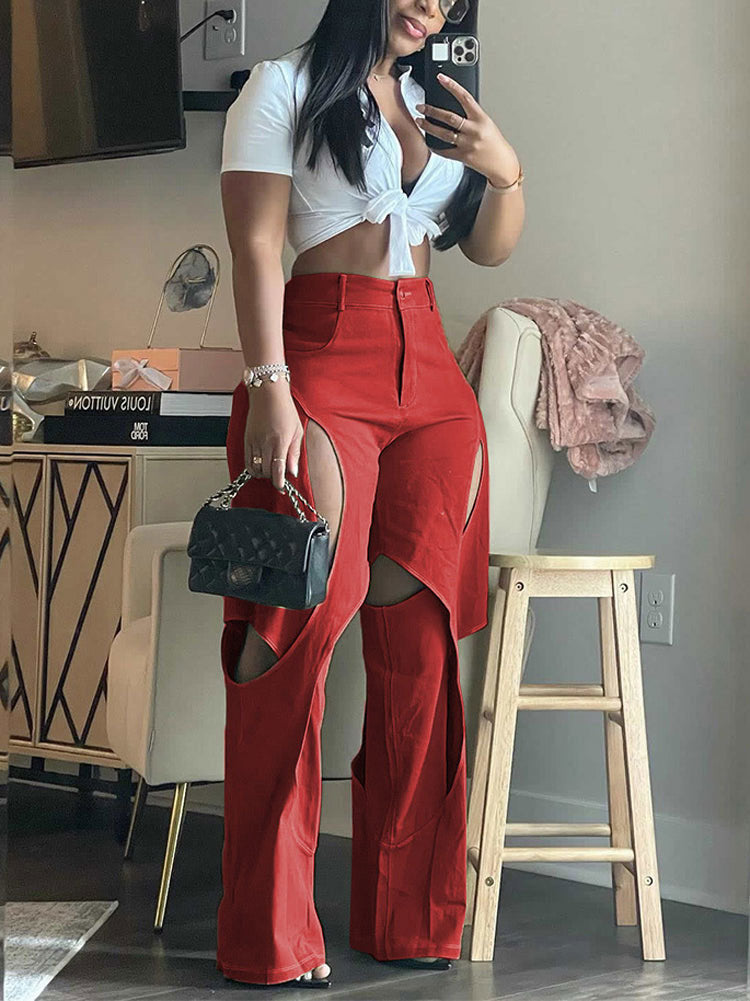 Loookus - High Waist Cutout Pants