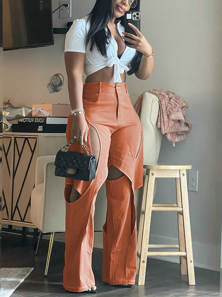 Loookus - High Waist Cutout Pants