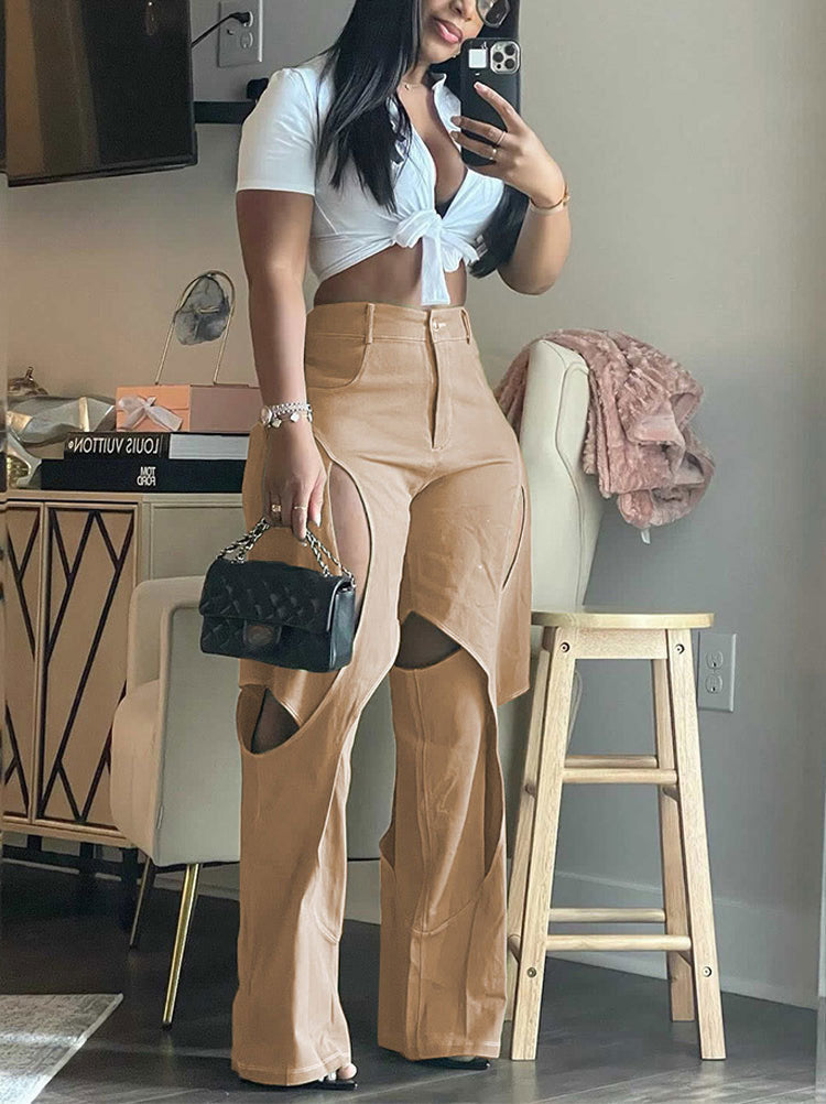 Loookus - High Waist Cutout Pants