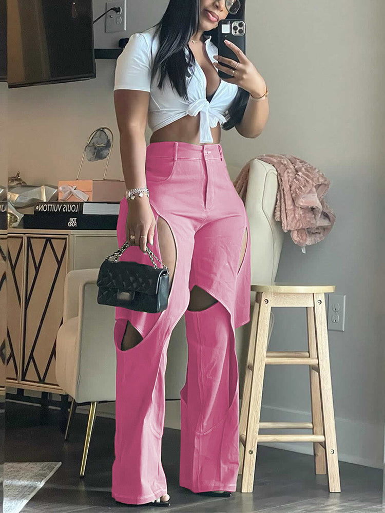 Loookus - High Waist Cutout Pants