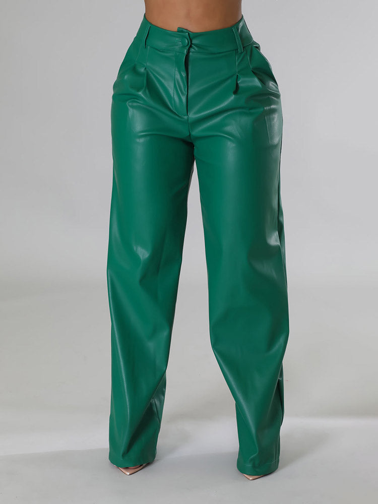 Loookus - Wide-Leg PU Leather Pants