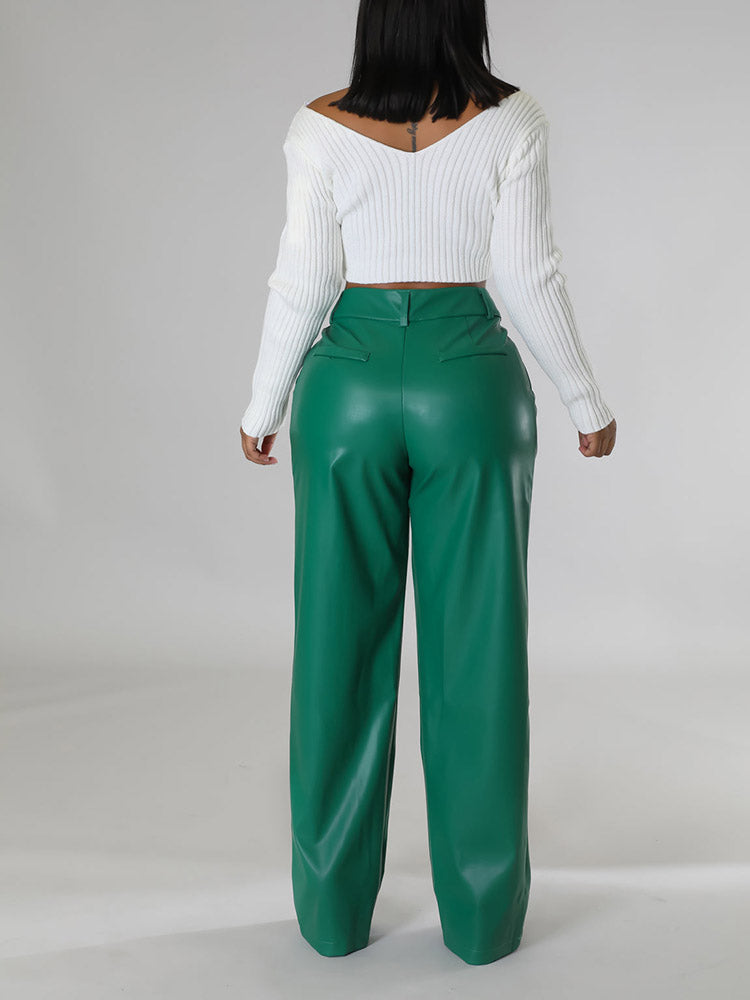 Loookus - Wide-Leg PU Leather Pants