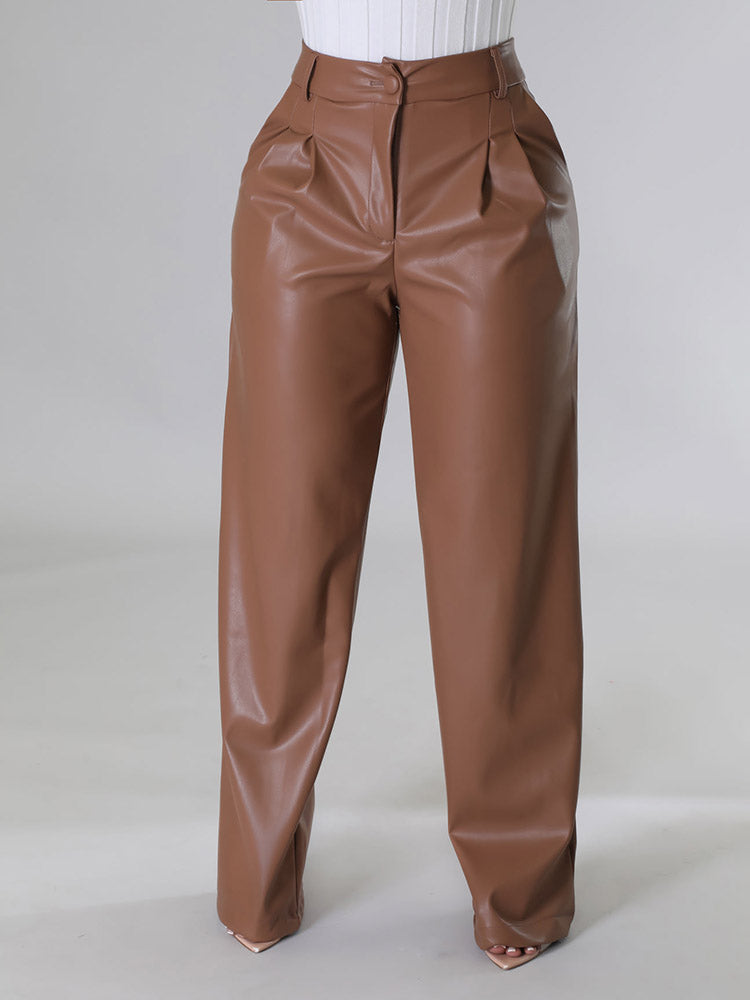 Loookus - Wide-Leg PU Leather Pants