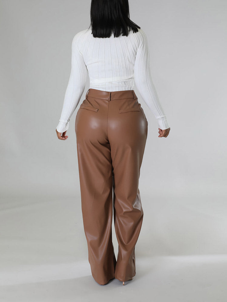 Loookus - Wide-Leg PU Leather Pants