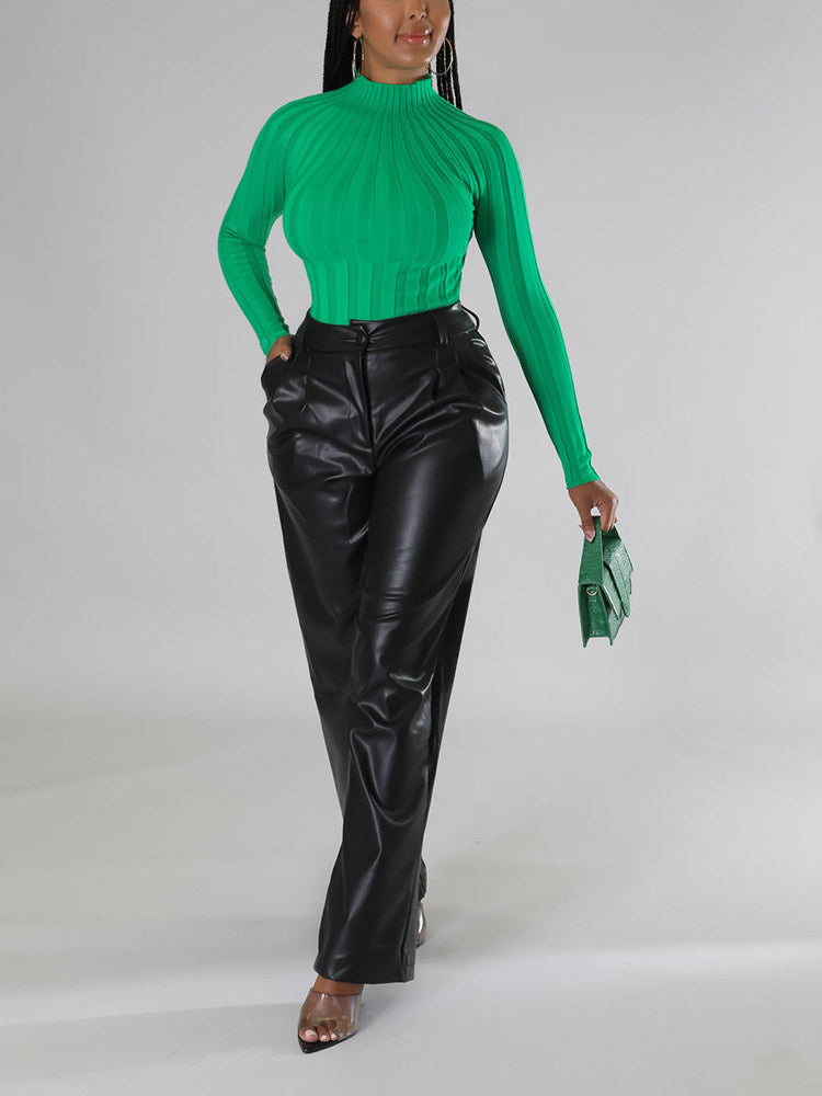 Loookus - Wide-Leg PU Leather Pants