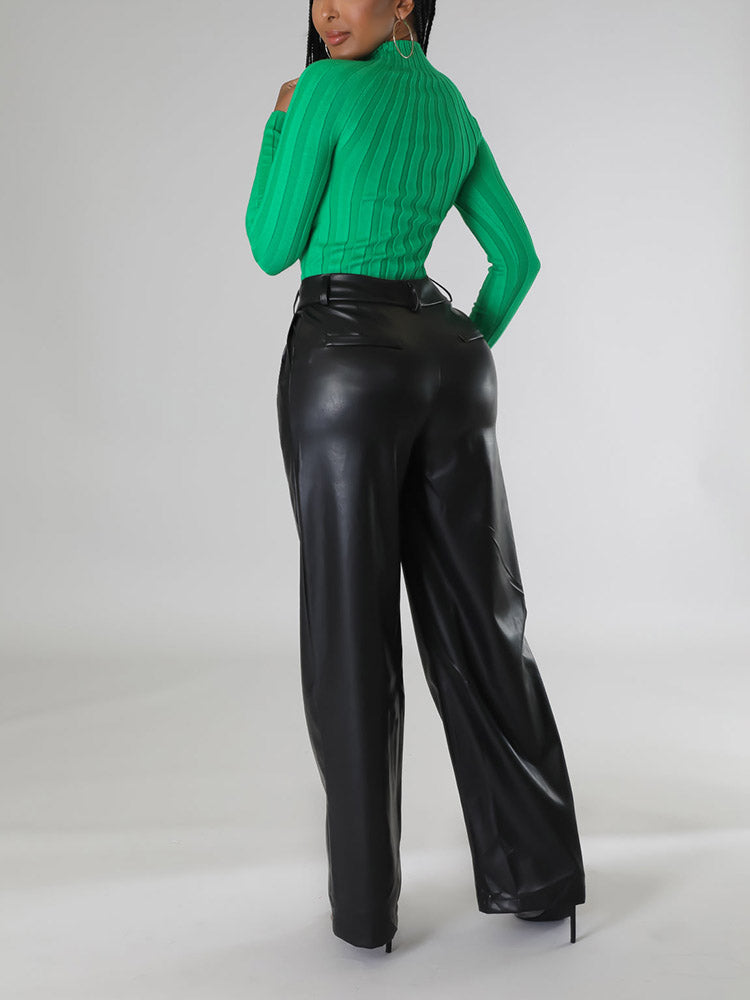 Loookus - Wide-Leg PU Leather Pants