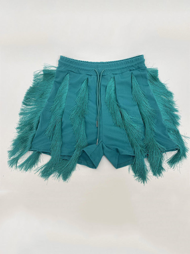 Loookus - Drawstring Fringe Shorts